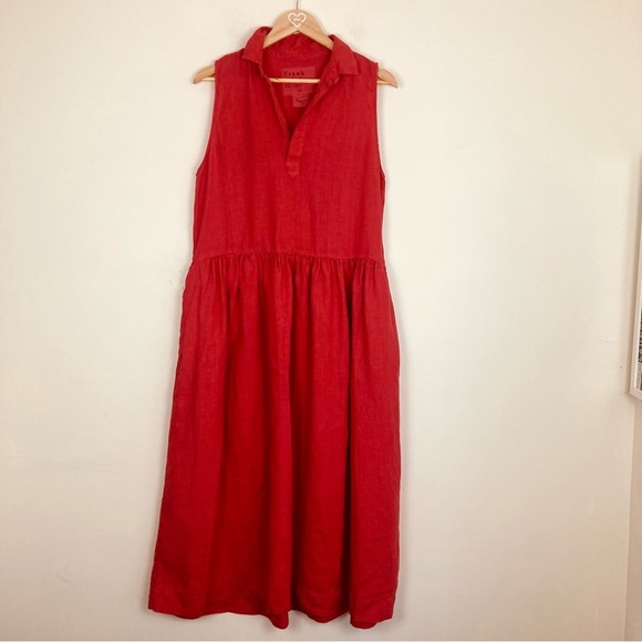 Frank & Eileen red linen “Daphne” dress medium length, sleeveless. Medium - Picture 5 of 8